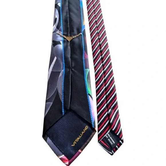 Vitaliano Italian Handmade Silk Tie Geometric Swirls & Lines Vibrant Colors - Picture 5 of 11